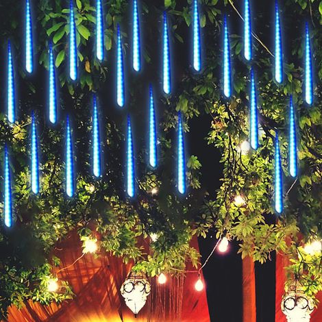 Pluie de météores extérieure 8 Tubes LED guirlandes lumineuses étanche pour la décoration de fête de mariage bleu (1/5)