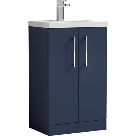 Bramshall Compact 500mm 2 Door Dark Blue Floor Standing Vanity Unit With Basin