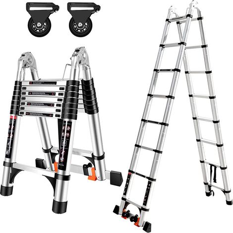 Scala Telescopica in Alluminio, Scaletta Pieghevole con Doppia Puleggia Rimovibile, Carico Massimo 150 Kg - 3.8M(1.9+1.9)