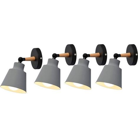 AMXCNOY Lot de 4 appliques murales rétro en métal et bois avec douille E27 – Design vintage pour chambre – Dimensions : 12 cm × 12 cm × 9 cm (1/5)