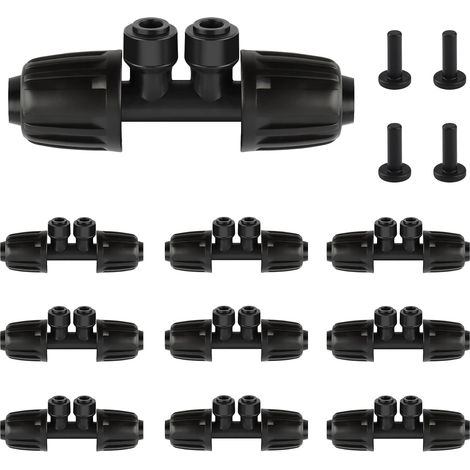 10 pièces Raccord en T à embouts barbelés 1/2'' vers 1/4'', Connecteurs rapides d'irrigation goutte avec système anti-fuites et répartiteur 4 voies bouchons - (1/5)