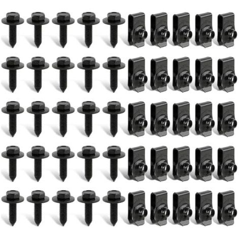 50 fixations de carrosserie : 25 boulons et 25 clips en U pour garde-boue, capot moteur et pare-éclaboussures (1/3)