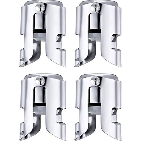 Tapones antigoteo de 4 piezas para botellas de champán, Tapones reutilizables para botellas de vino, vino espumoso, Plateados, 4 x 4 x 5,5 cm (1/5)