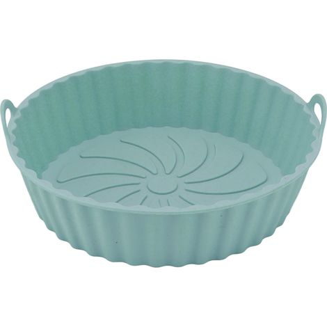 Lot de 2 paniers ronds en silicone pour friteuse, anti-huile, antiadhésif, réutilisables, avec poignées, corps droit, cyan (1/5)