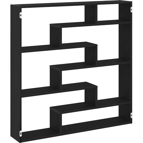 Étagère cube murale,Étagère flottante 7 compartiments noir bois d'ingénierie CFW48523 (1/5)