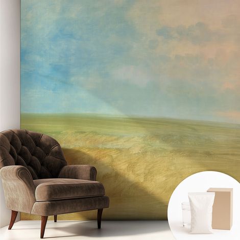 Papier peint intissé décoratif avec colle pour salon chambre et bureau Installation rapide Champs pastel 250x250 cm (1/5)