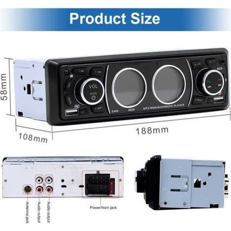 Autoradio Bluetooth Voiture MP3 - Autoradio 1 DIN BT 12V Carte FM/U Disk Entrée AUX et Recharge USB Télécommande sans fil-a5 (1/4)