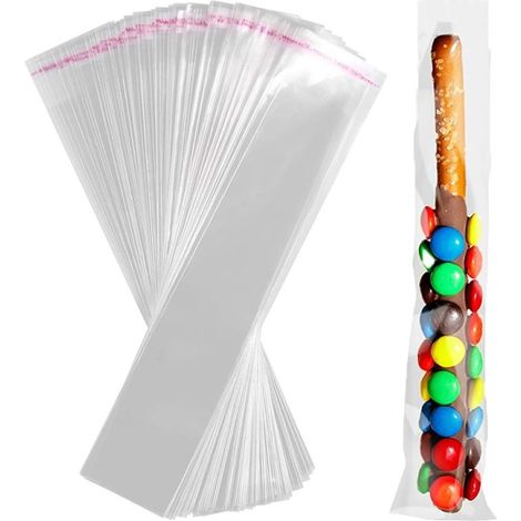 100 wiederverschließbare Zellophanbeutel, 5 x 25 cm (2 x 10 Zoll), transparent, für Brezeln, ideal zum Verpacken von Zuckerwatte, Eis am Stiel, Geschenken und anderen Produkten.