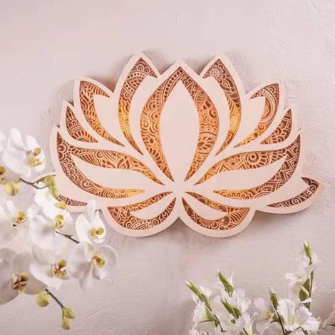 GENERIC-Mandala Yoga Room Night Light, Mandala Applique Murale Multicouche Découpée Au Laser Sculpté LED Élégant Mandala Suspendu MDF Panneaux Lampe Décoration (lotus) (1/5)