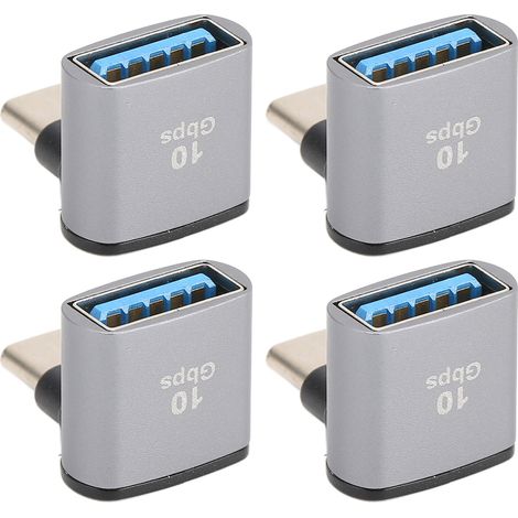 Lot de 4 adaptateurs USB-C vers USB coudés à 90° (10 Gbit/s) pour téléphones et ordinateurs portables. (1/4)