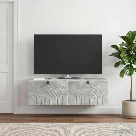 Meuble TV mural avec rangement Gris béton 99 x 41 x 30 cm en bois d'ingénierie - PANGIVO (1/5)
