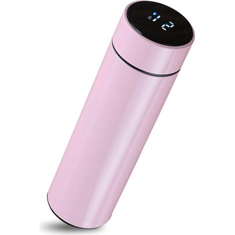 Bouteille Isotherme en Acier Inoxydable 500ML, Tasse pour Eau Chaude avec Indicateur de Température à Ecran LED，Noir (1/4)