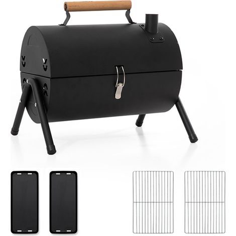 Barbecue à charbon portable double face sans fumée, gril métallique noir pour camping, pique-niques et fêtes (1/5)