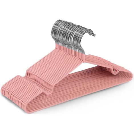 Lot de 20 cintres en métal recouvert de caoutchouc rose de haute qualité, 30 x 17 x 0,35 cm, gain de place, adaptés aux armoires (1/5)
