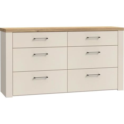 Commode - NELLEKE - 6 tiroirs - Sable / Bois - L156,3 x P41,3 x H83,1 cm (1/5)