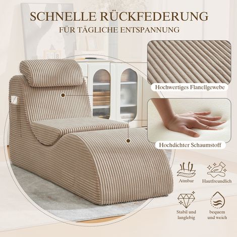 Fauteuil moderne ergonomique en mousse compressée haute résilience avec coussin d’assise amovible et poche latérale, kaki (1/5)