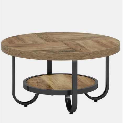 Mesa de centro redonda de 2 niveles en MDF y metal, 79 cm, estilo industrial (1/5)