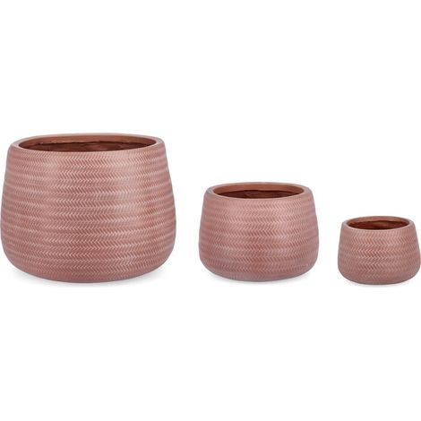 Vasi "Tressage" in fibra di vetro e argilla terracotta per fiori e piante da esterno set da 3 (1/3)