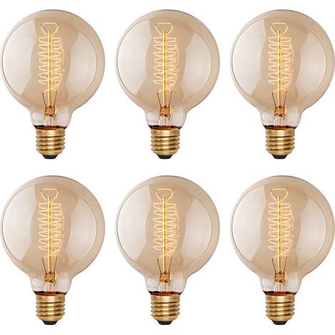 Lot de 6 ampoules LED E27 rétro à intensité variable, 40 W, G80, lumière chaude, forme à filament
