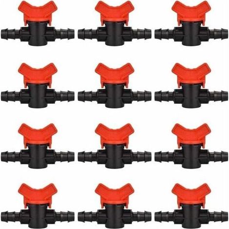 12 PCS Robinet de Jardin pour Tuyau, Tuyau Vanne d'irrigation 16 16mm Robinet d'arrêt raccord en Plastique pour Le contrôle extérieur de la vanne d'eau de Jardin (Noir + Rouge) (1/5)
