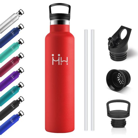 Gourde Inox 1L, Bouteille Isotherme Acier Inoxydable, Étanche et Réutilisable, Bouteille Isotherme Double Paroi, Gourde avec Paille, sans BPA, pour Adulte, l'école, Cyclisme, Randonnée, Jogging (1/5)