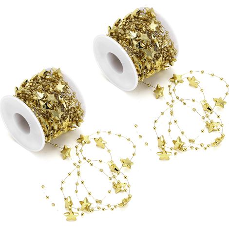 Stück ABS-Perlenkette mit fünfzackigen Sternperlen für Hochzeitssträuße, Weihnachtsdekoration (Goldene fünfzackige 10-m-Rolle) (1/5)