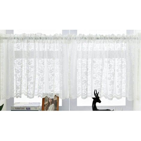 Demi-rideau blanc en dentelle pour petite fenêtre, chambre, salon, cuisine, porte de placard, anti-poussière, 150 x 60 cm (1/3)