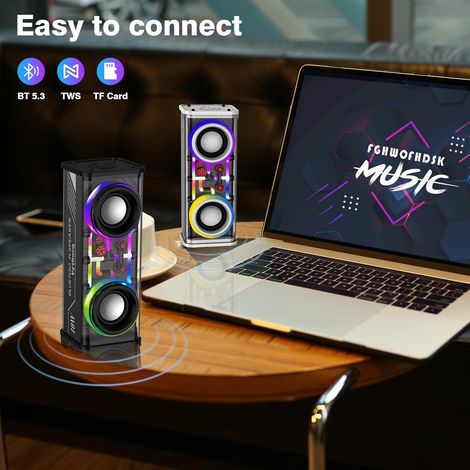 FLITI V8 Transparent Bluetooth Speaker with Colorful LED Lights, 3D Hi-Fi Stereo Sound, Portable, 6-Hour Battery Life, White (1/5)
