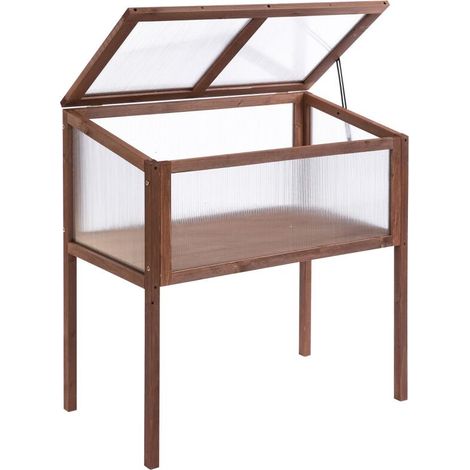 Carré surélevé en bois 90 x 50 x 93 cm, avec couvercle, résistant aux intempéries, idéal pour le jardin, balcon et terrasse, couleur marron. (1/4)