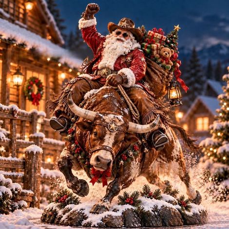 Home for Christmas Cowboy Santa Cycling Figurine Decoration - B -
