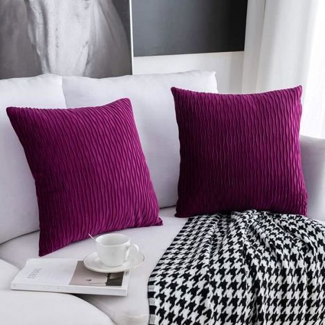 Housse De Coussin - Velours - 45x45 Cm - Violet - 2 Pièces (1/4)