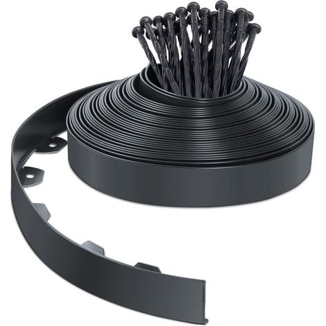 20-meter-long, flexible plastic lawn edging with 60 fixing stakes, lawn border with sturdy stakes, garden idea, 50 mm high, anthracite (1/5)