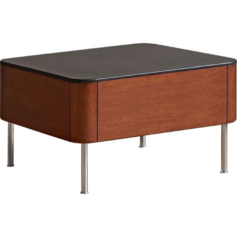 Table Basse en Bois d’Hévéa Massif, Livré Monté, Plateau Pierre Frittée, Pieds en Acier, Design Moderne, Table d’Appoint pour Salon, 58,4 x 58,4 x 35 cm, Teck (1/5)