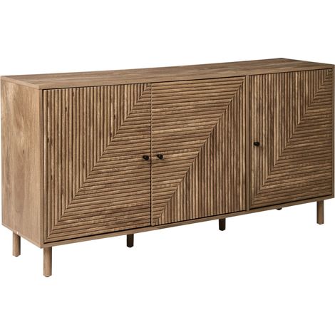 Buffet Moderne en MDF Pieds en Bois de Pin à 3 Portes Armoire de Rangement Marron Clair Ronge (1/5)