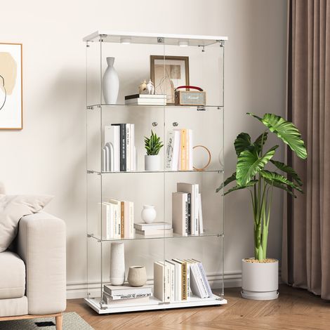 ADWOLT – Vitrine en verre avec LED-vitrine LED- 4 niveaux- 2 portes- Vitrine Armoire pour Collection-serrure de sécurité-80×36×164cm -Blanc