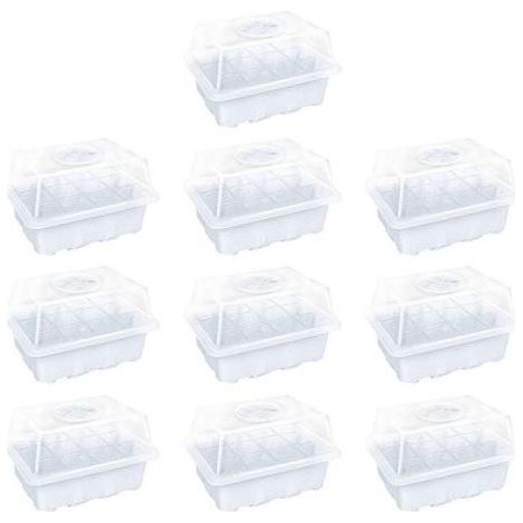 10 Pièces Kit De Démarrage pour Plantes Démarrage pour Semis, Mini Serre pour Semis Kit Bac à Semis, Plateaux De Culture De Plante pour Croissance De La Germination (10pcs-12 Grille, Noir) (1/5)