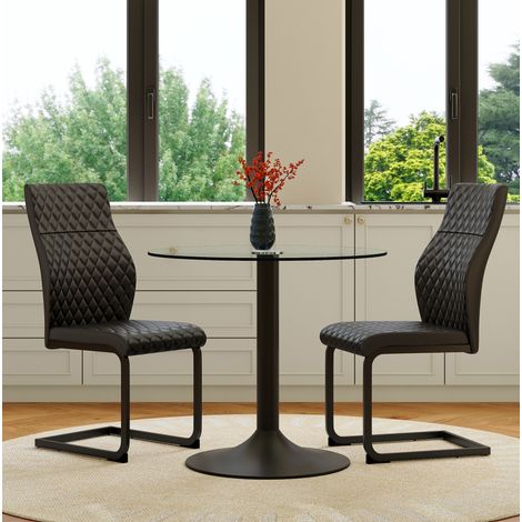 Conjunto de mesa de comedor redonda de vidrio de 85 cm con 2 sillas negras DESVIAE (1/5)