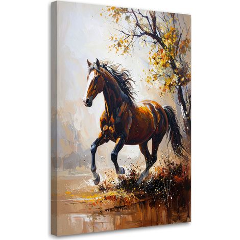 Toile Imprimée, Cheval au galop animaux nature,20x30 (1/4)