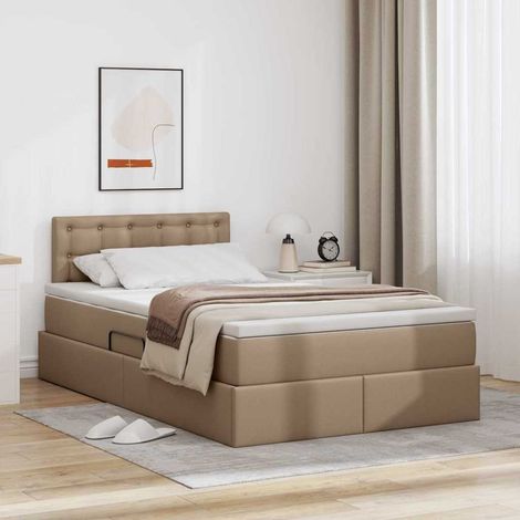 Bett mit Stauraum und LED Cappuccino 120 x 200 cm Kunstleder