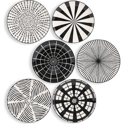 Assiettes Plates - Assiette Dessert Porcelaine - Lot de 6 Assiette Noir à Salade  Fruit  Hors-d'œuvre Petit Déjeuner - 20.3 cm (1/5)