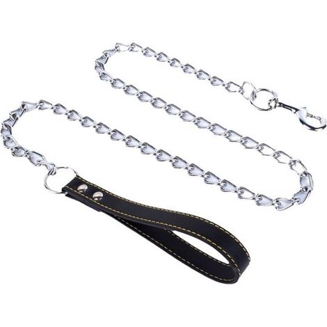 Laisse pour chien, laisse en chaîne, laisse en cuir, laisse multifonctionnelle, laisse robuste, laisse en métal, laisse de traction pour animaux de compagnie, pour chiens de grande et moyenne taille (1/5)