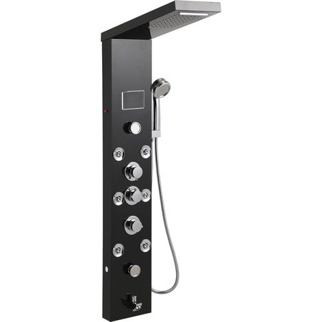 Jiubiaz Pannello doccia idromassaggio nero con LED e doccetta