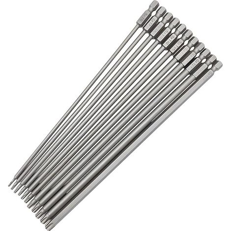 Lot de 11 Embouts de Tournevis Torx, Extra Long 200mm Tamper Proof Tournevis Torx Embouts Magnétiques Tige Hexagonale 1/4'' Torxs Bits pour Visseuse électrique (T6-T40) (1/5)