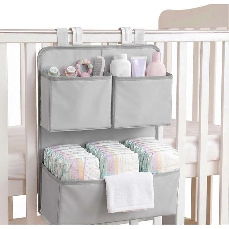 Organisateur suspendu panier de chevet 3 compartiments à sangles auto-agrippantes 38x11x45 cm pour table à langer, berceau ou lit bébé (1/5)