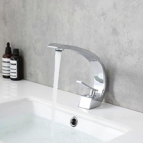 YMYNY Robinet de salle de bain, élégant robinet de salle de bain en laiton chromé, mitigeur d'évier monotrou moderne et unique (1/4)