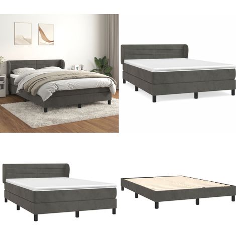 Sommier à lattes de lit et matelas Gris foncé 140x200cm Velours - Lit Plateforme - Lit Velours - Lit Double - Literie - Chambre À Coucher - Home & Living (1/5)