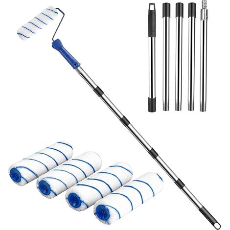 Rouleau de peinture 2 m avec poignées extensibles et amovibles, rouleau de peinture extensible barre renforcée, barre d'extension de rouleau de peinture, brosse murale pour murs et plafonds kits (1/5)