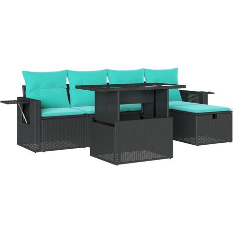 6-teiliges Gartensofa-Set mit Kissen, schwarzes Polyrattan vidaXL (1/5)