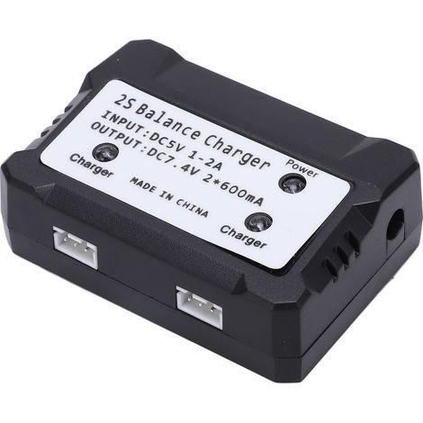 2S-Balancer-Ladegerät für 7,4V Lithium-Batterie, kompatibel mit Wltoys ferngesteuerten Spielzeugen (Auto, Boot und Flugzeug), schwarz. (1/5)