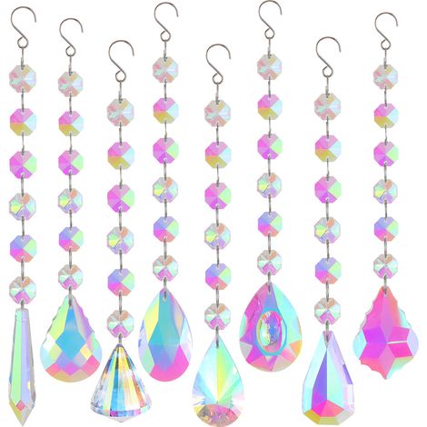 Lot de 7 pendentifs cristal,prisme verre,réfraction lumière,décoration fenêtre,jardin,maison,voiture (1/5)
